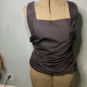 Ann Taylor black ruched tank top blouse zipper down back